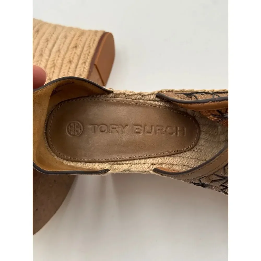 Tory Burch Basketweave Espadrille Wedge Sandals Shoes size 5